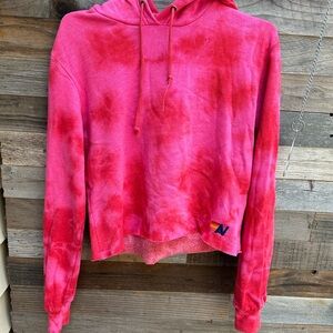 Aviator nation cropped pink hooded sweatshirt.  Size xsmall